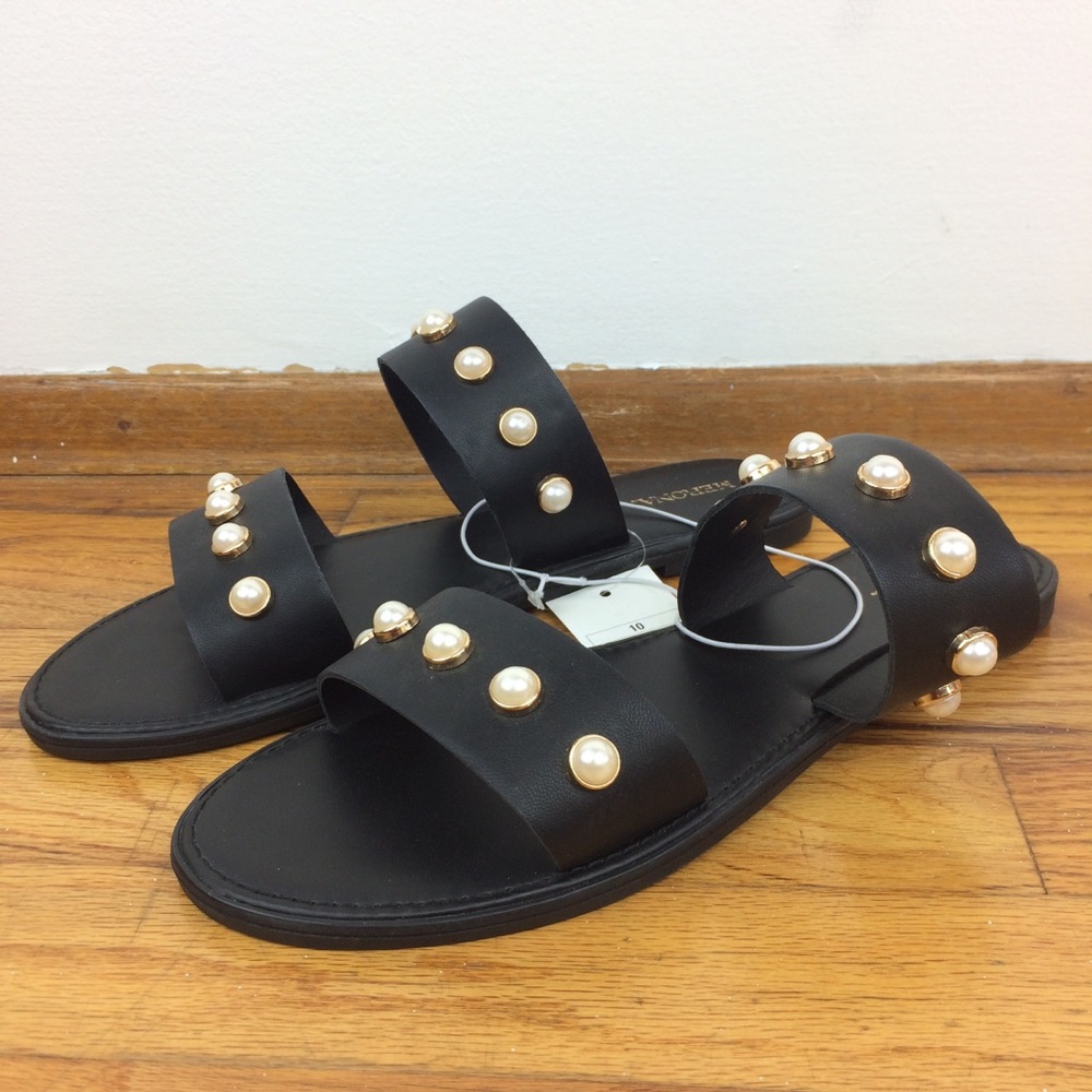 NWT Merona Black Sandals Two Strap Jewel